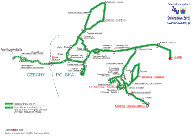 Rozkład jazdy i schemat trasy linii nr 1 So-Niedz
