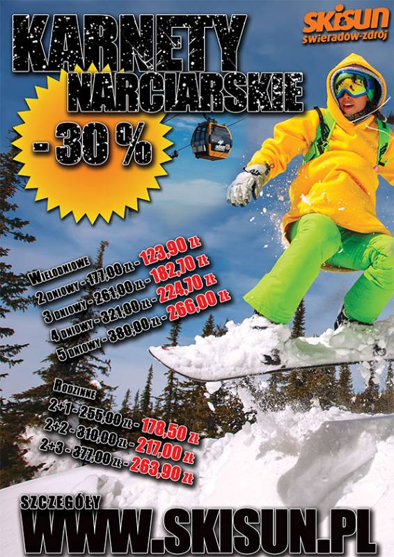 30% rabatu na karnety narciarskie SkiSun