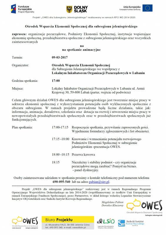 Spotkanie informacyjne nt. oferty OWES -  09.03.2017 / Lubań