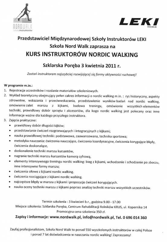 3 kwietnia 2011- Szkolenie Nordic Walking w Szklarskiej Porębie                                                                 