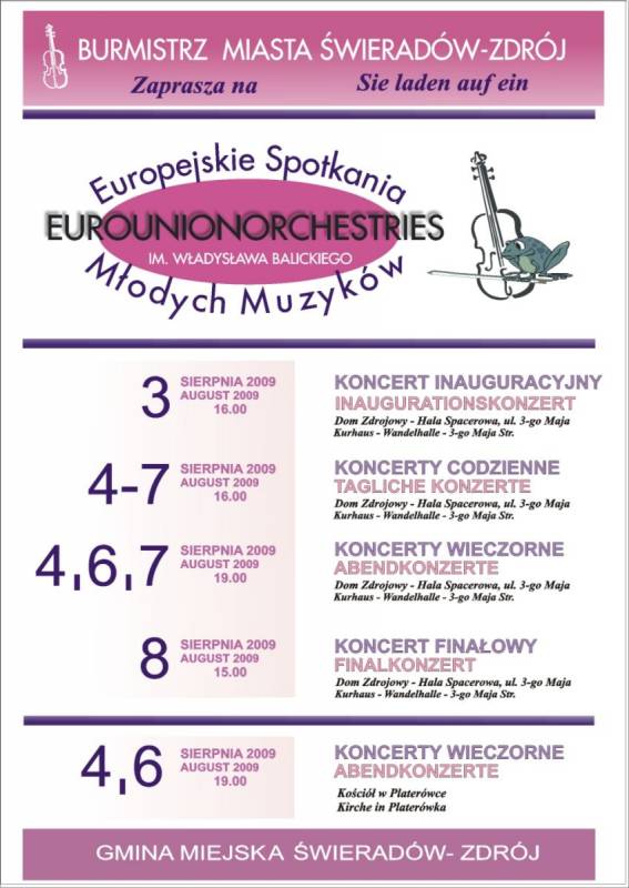 W. Balicki European Meeting of Young Musicians “Eurounionorchiestries”                                                          