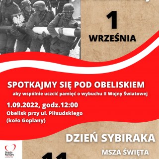 OBCHODY 83. ROCZNICY WYBUCHU II WOJNY ŚWIATOWEJ - 01.09.2022 r. i DNIA SYBIRAKA - 11.09.2022 r.