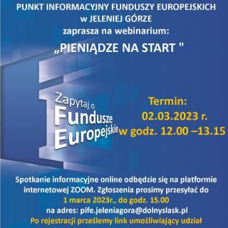 „PIENIĄDZE NA START &quot; -  BEZPŁATNE WEBINARIUM