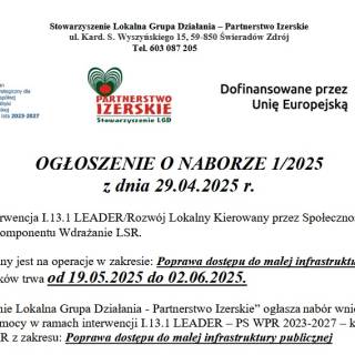 LGD PARTNERSTWO IZERSKIE INFORMUJE O NABORZE 1/2025