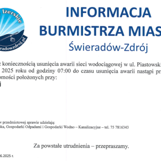 UWAGA PRZERWA W DOSTAWIE WODY!!!