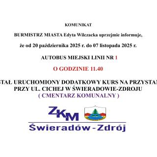 KOMUNIKAT DOTYCZĄCY ROZKŁADU JAZDY AUTOBUSU LINII NR 1